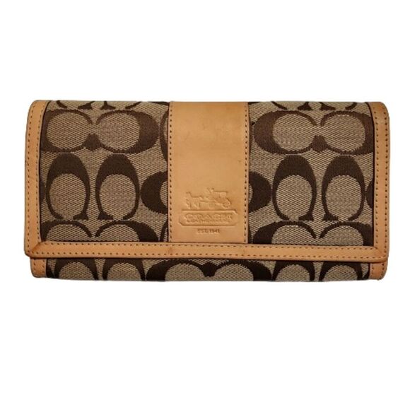 Coach Natural/Beige Canvas leather Flap Continental Wallet - Picture 1 of 6
